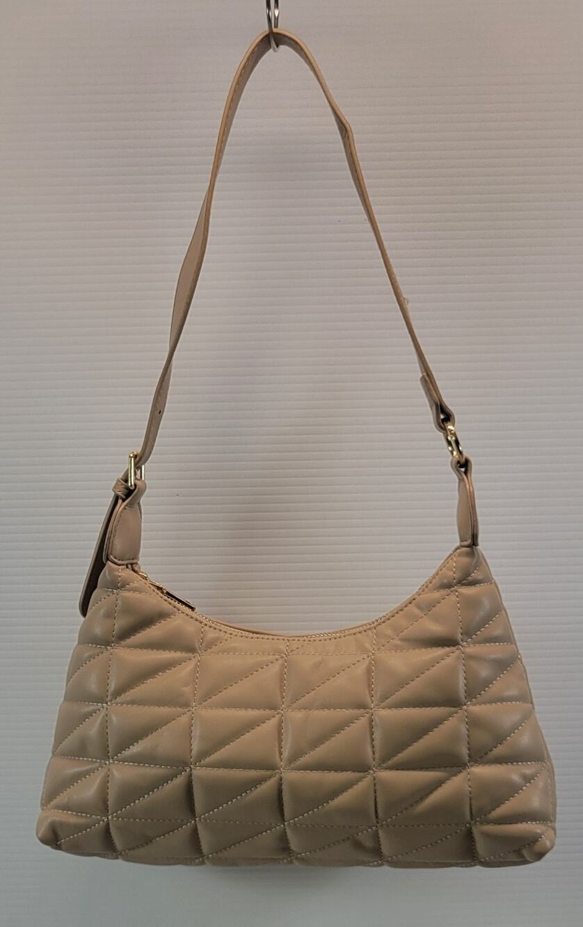 d3) Urban Expressions Quilted Beige Zip Top Shoulder Bag Purse